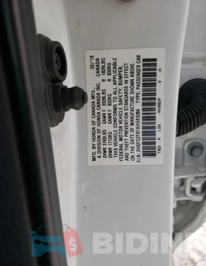 2HGFC2F81KH545084 Photo# 12