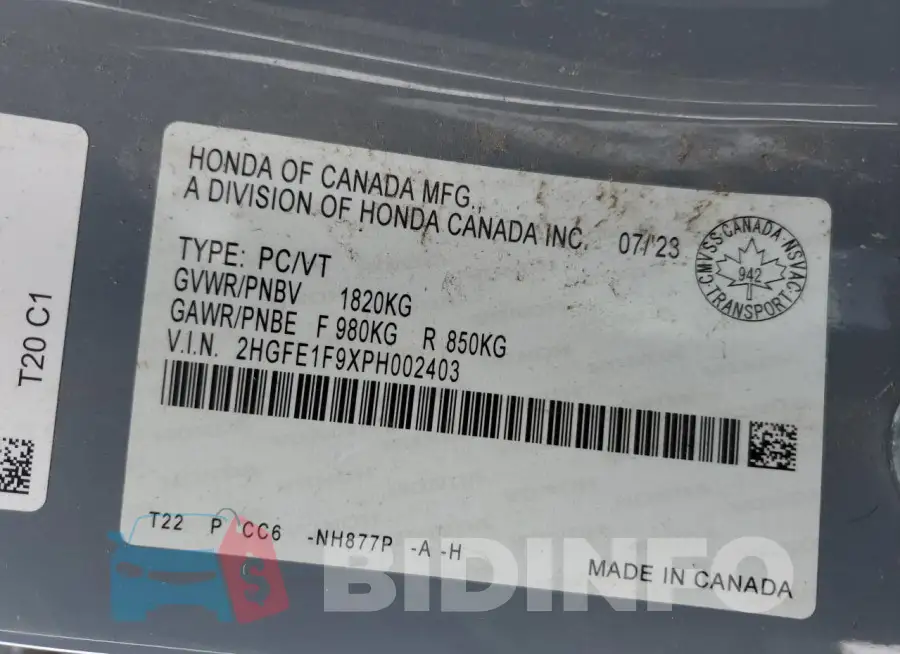 2HGFE1F9XPH002403 Photo# 12