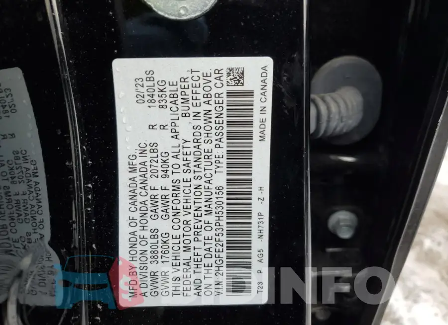 2HGFE2F53PH530156 Photo# 12