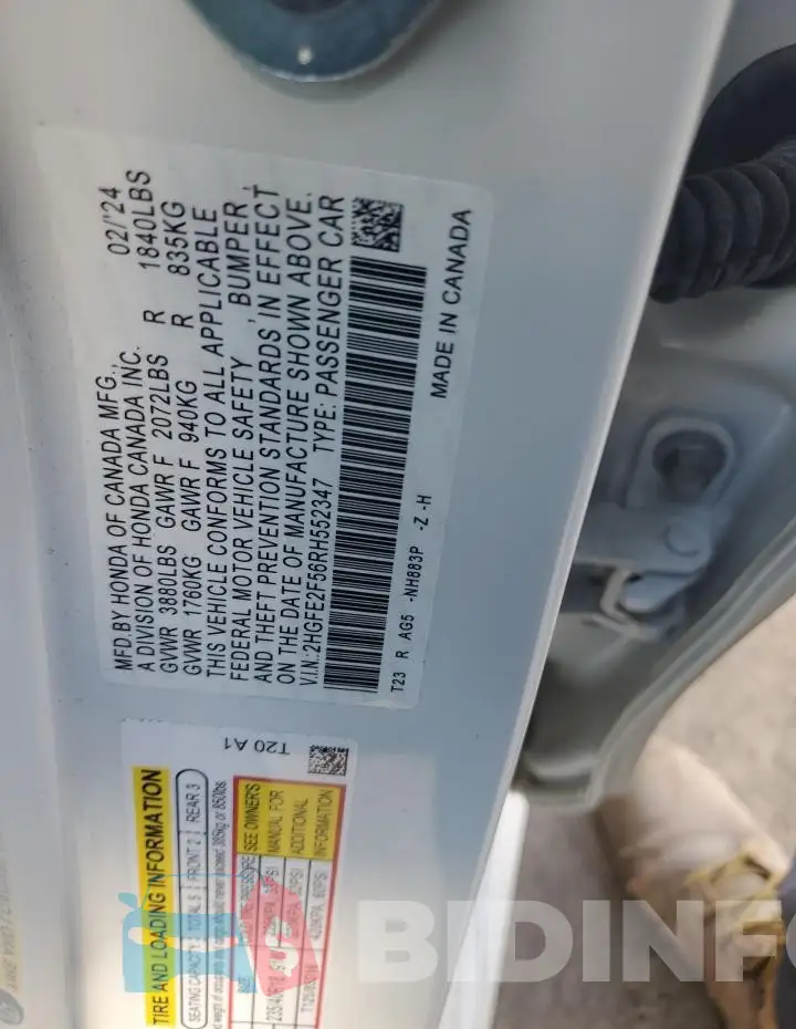 2HGFE2F56RH552347 Photo# 12