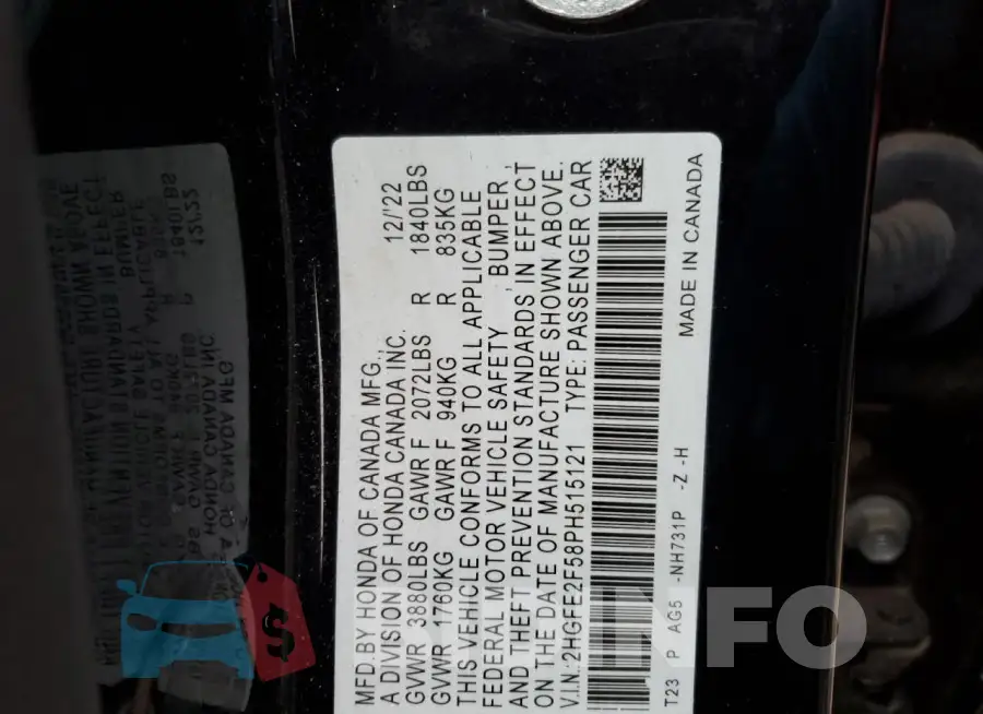 2HGFE2F58PH515121 Photo# 12