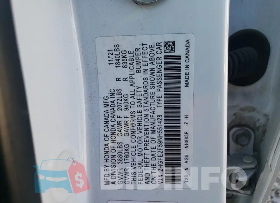 2HGFE2F59NH551428 Photo# 13