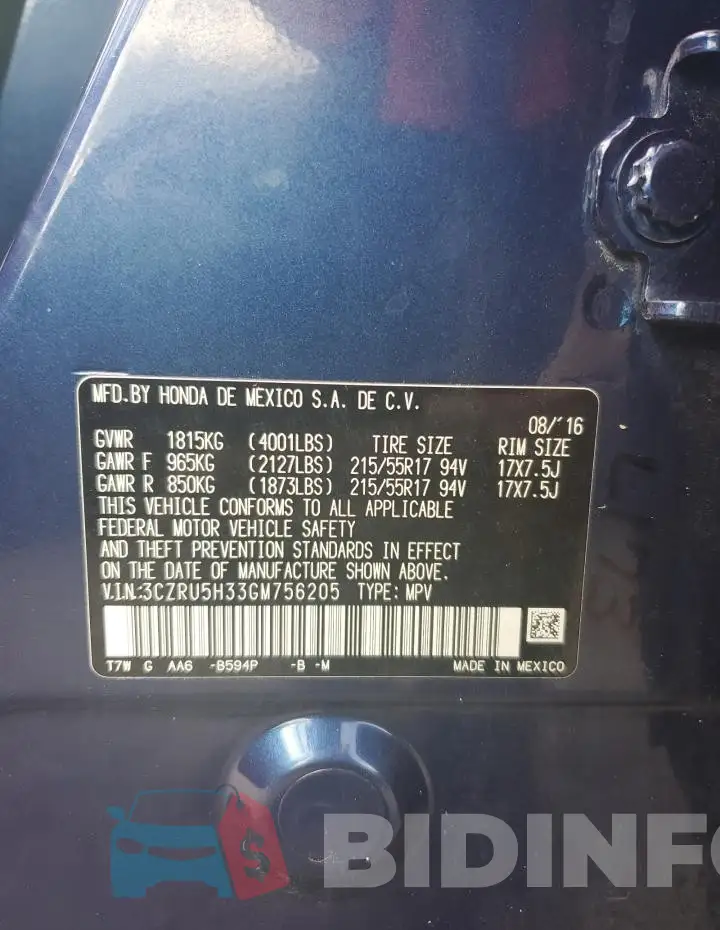 3CZRU5H33GM756205 Photo# 12