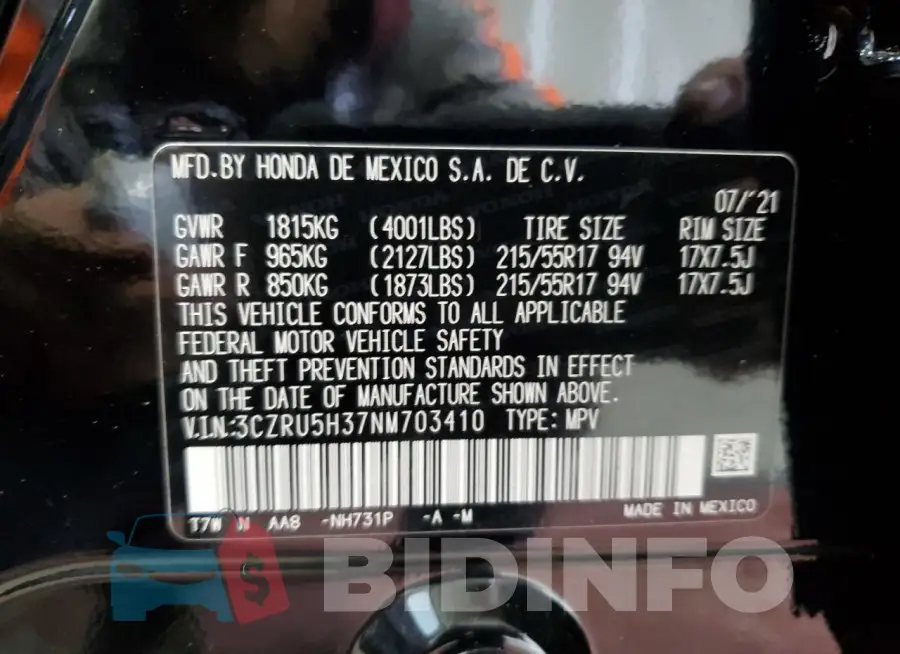 3CZRU5H37NM703410 Photo# 14