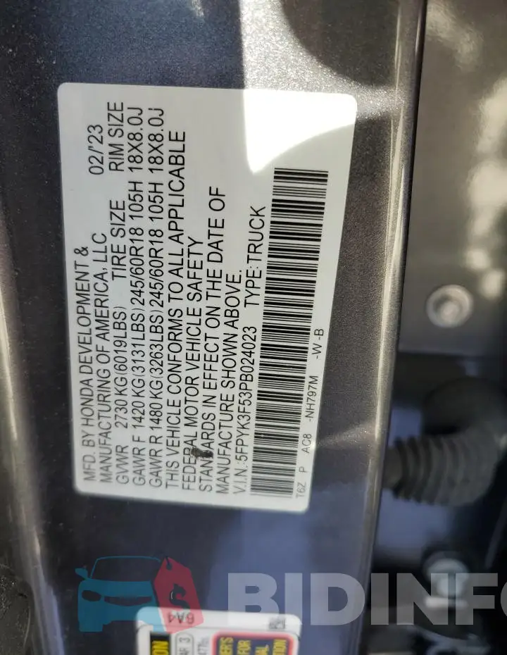5FPYK3F53PB024023 Photo# 12