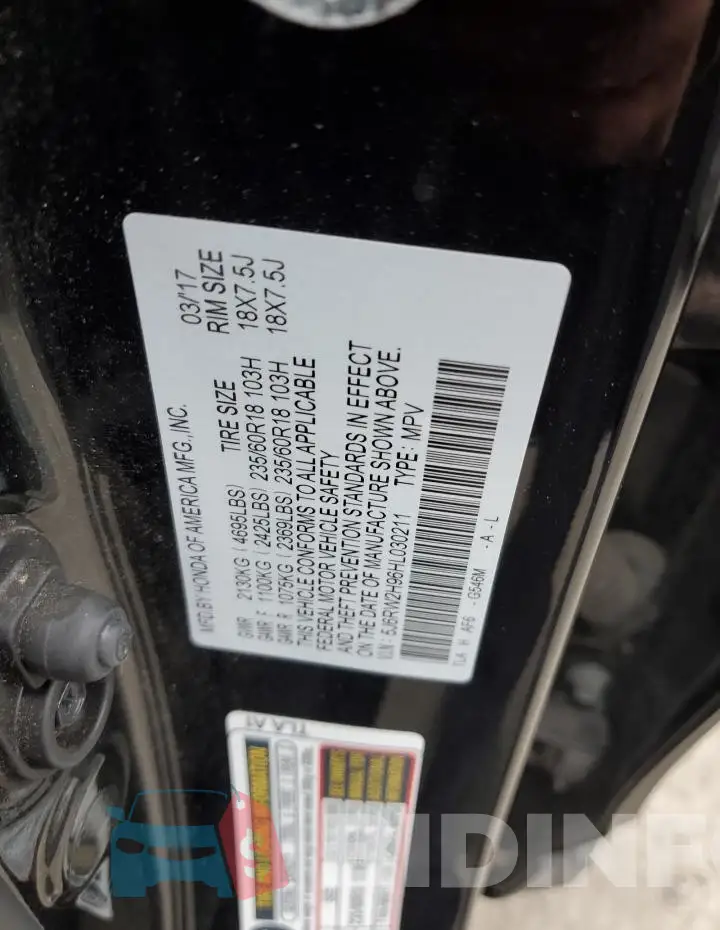 5J6RW2H96HL030211 Photo# 13