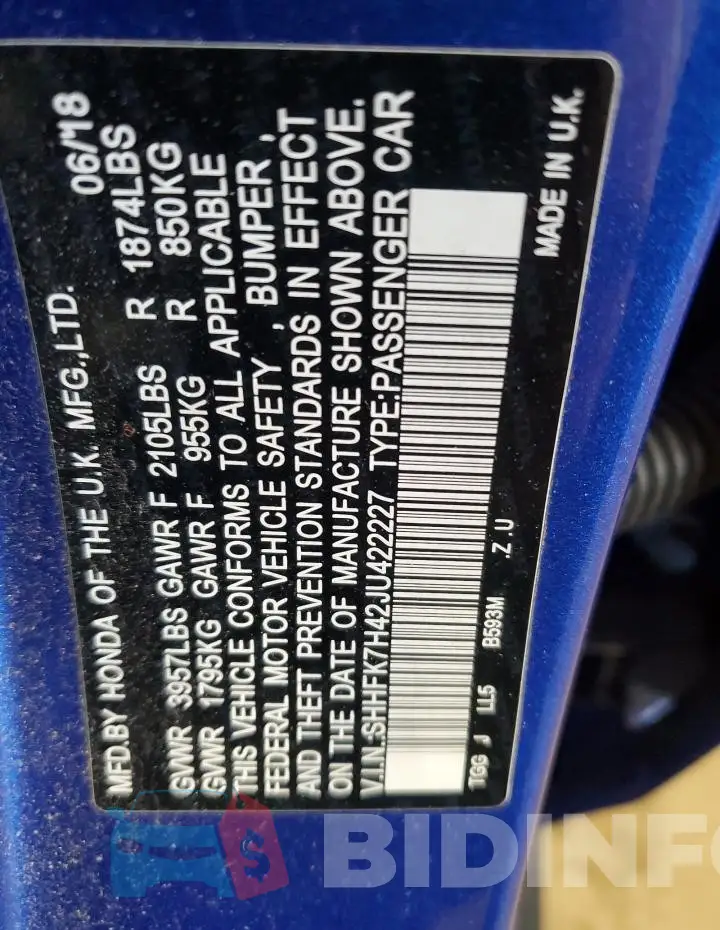 SHHFK7H42JU422227 Photo# 12