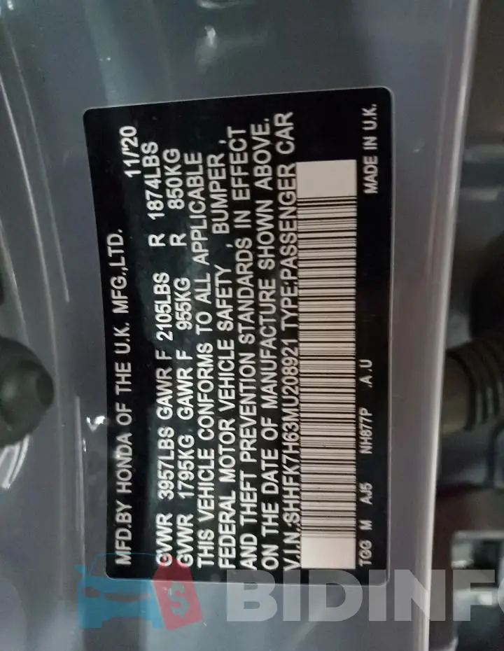 SHHFK7H63MU208921 Photo# 12