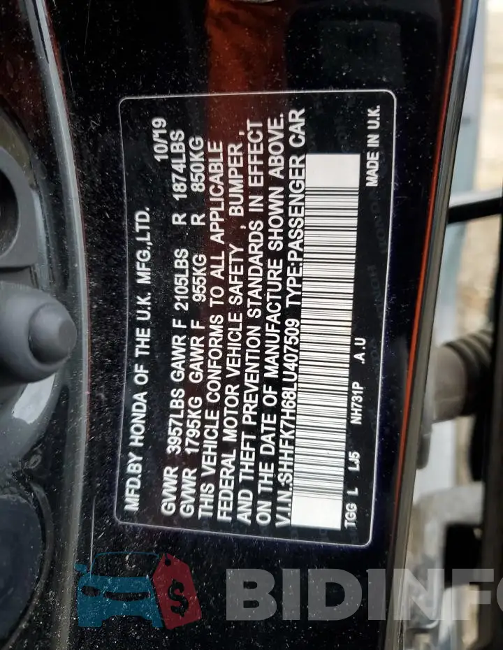 SHHFK7H68LU407509 Photo# 13