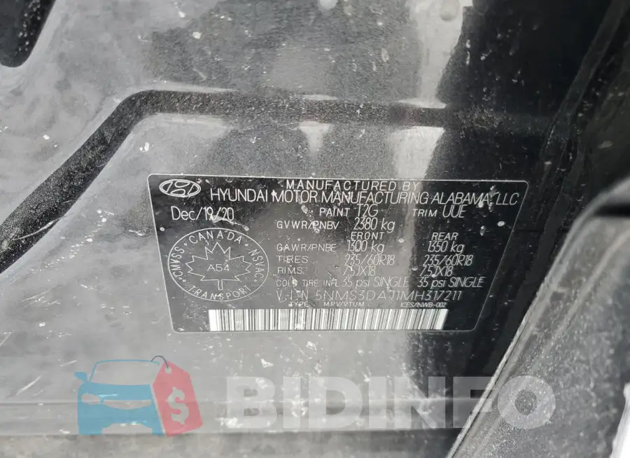5NMS3DAJ1MH317211 Photo# 13