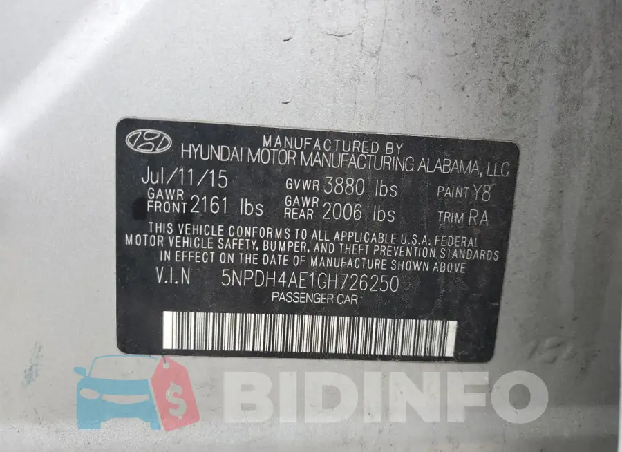 5NPDH4AE1GH726250 Photo# 12