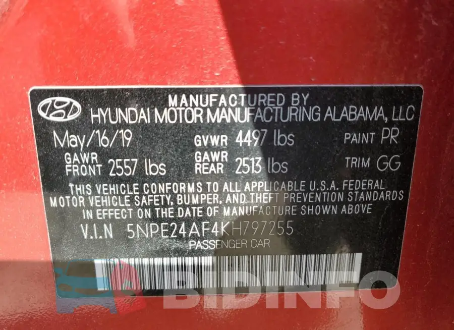 5NPE24AF4KH797255 Photo# 13