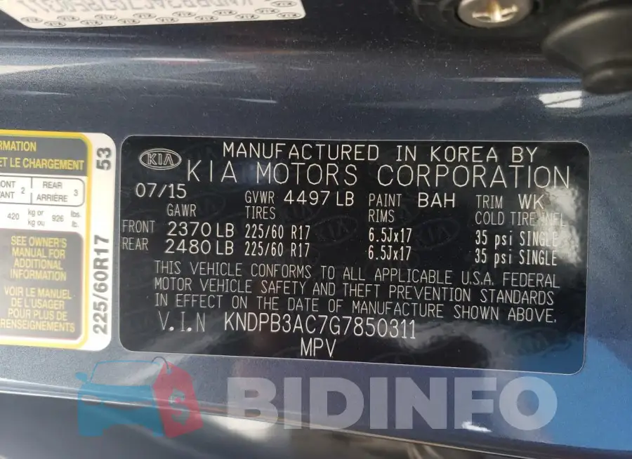 KNDPB3AC7G7850311 Photo# 13