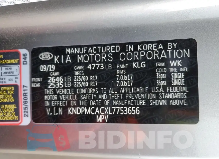 KNDPMCACXL7753656 Photo# 14