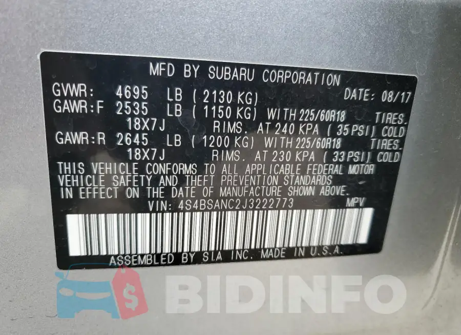 4S4BSANC2J3222773 Photo# 14