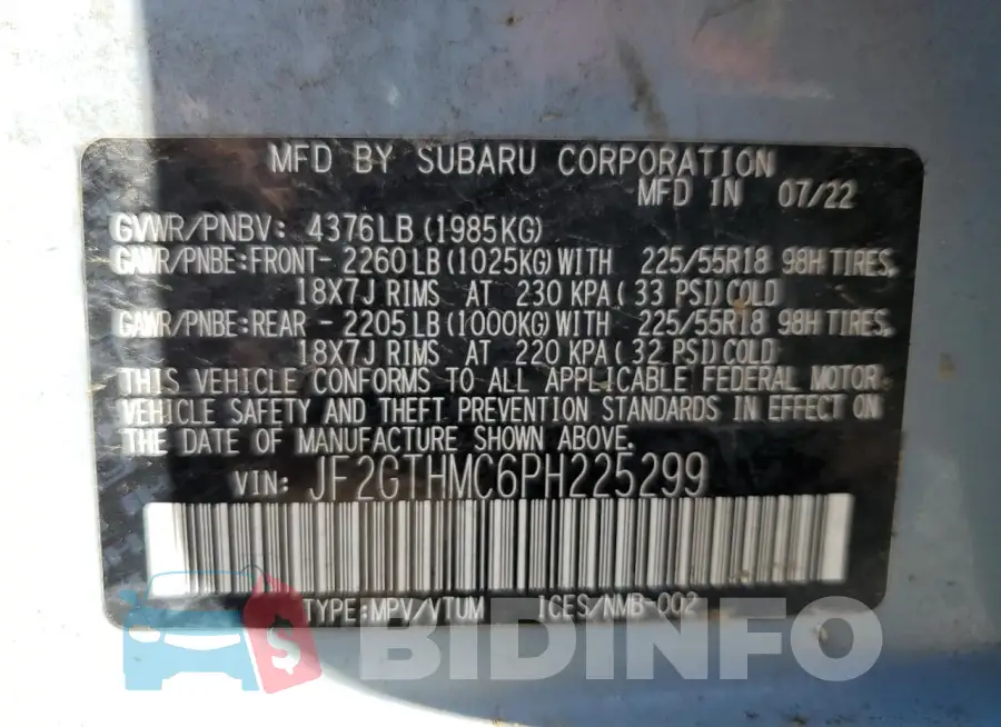JF2GTHMC6PH225299 Photo# 13