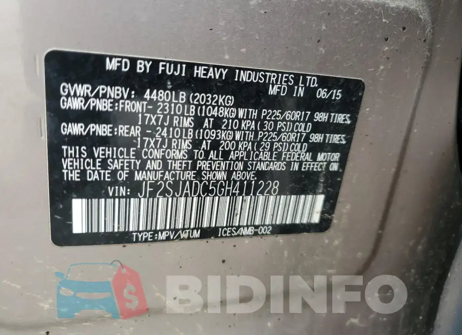 JF2SJADC5GH411228 Photo# 14