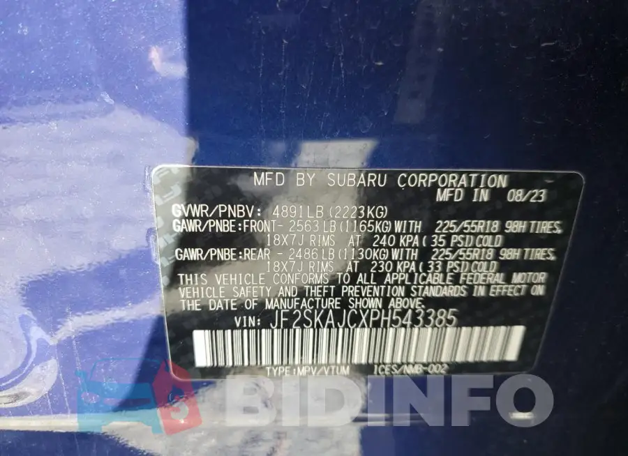 JF2SKAJCXPH543385 Photo# 13