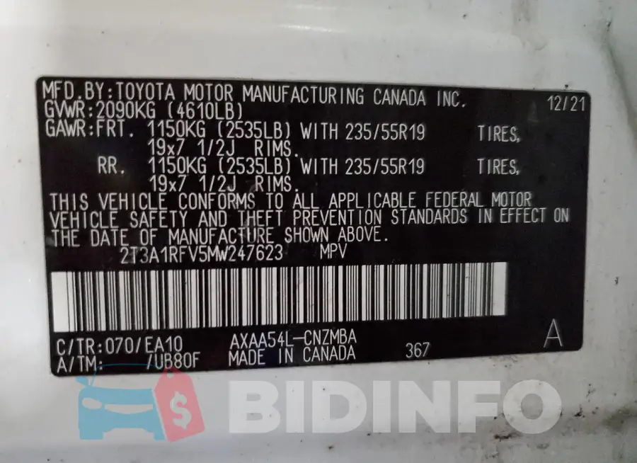 2T3A1RFV5MW247623 Photo# 13