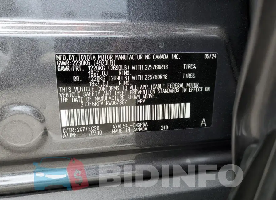 2T3E6RFV1RW067887 Photo# 14