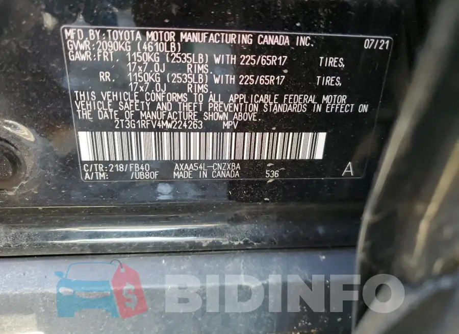 2T3G1RFV4MW224263 Photo# 13