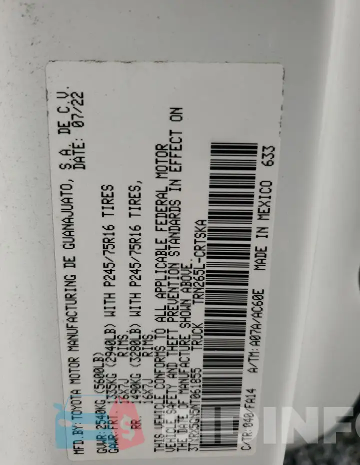 3TYRX5GN5NT061855 Photo# 13
