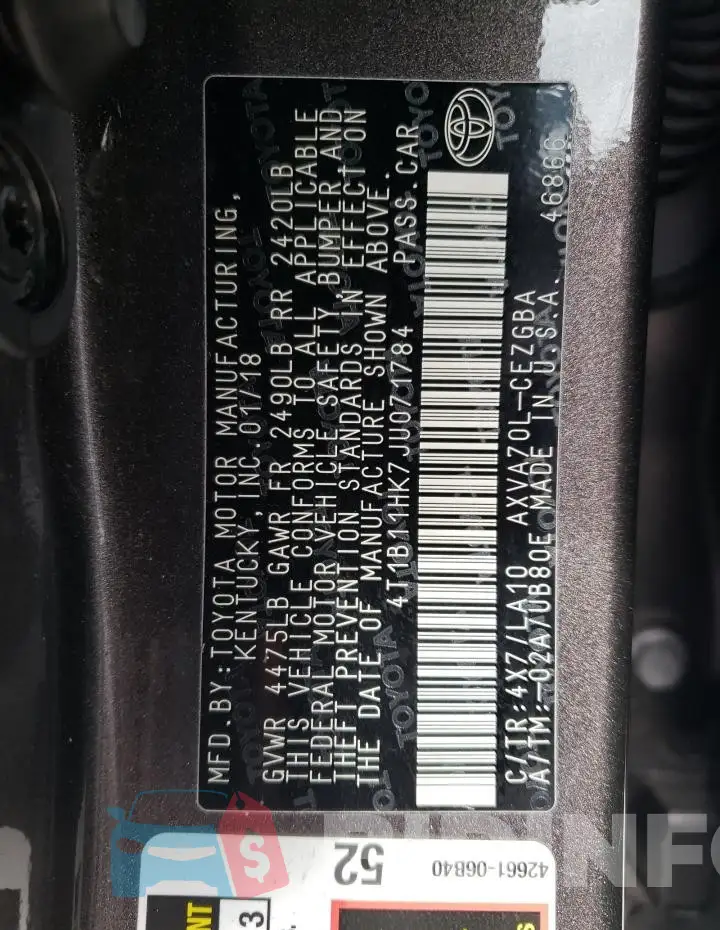 4T1B11HK7JU071784 Photo# 13