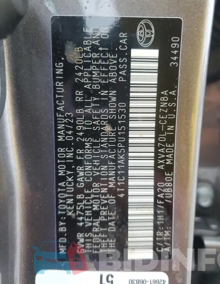 4T1C11AK5PU151530 Photo# 12