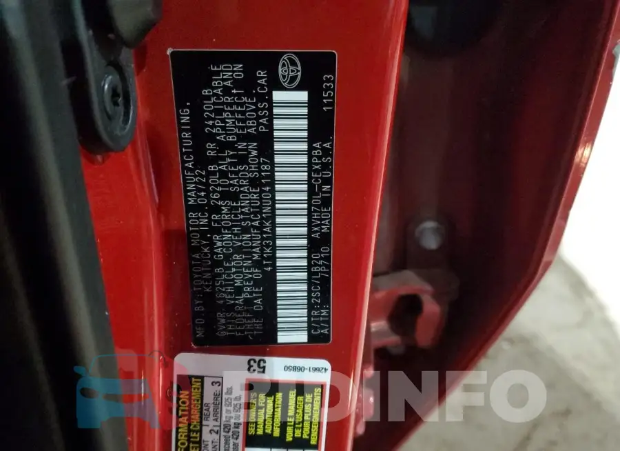 4T1K31AK1NU041187 Photo# 12
