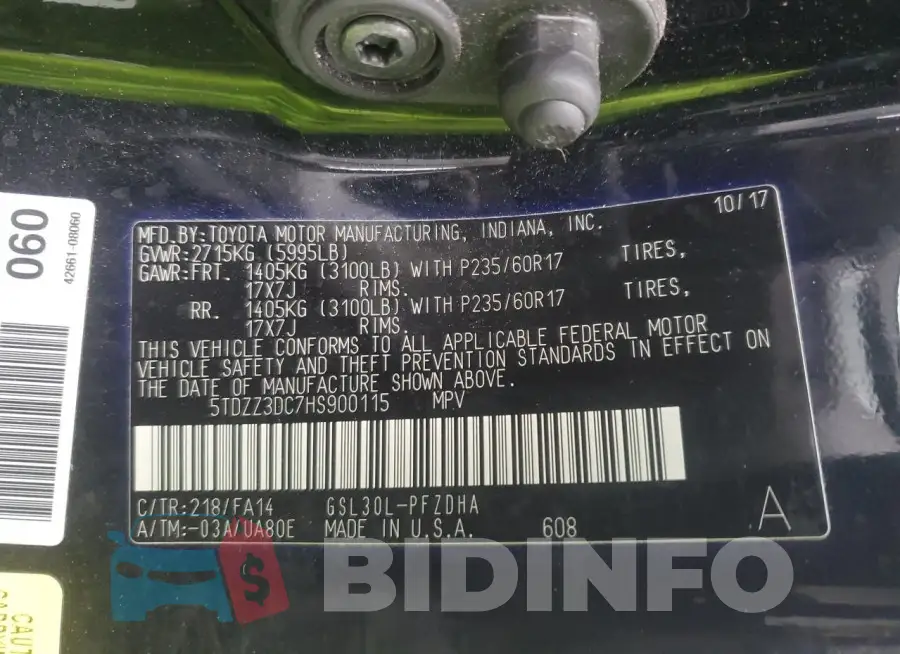 5TDZZ3DC7HS900115 Photo# 13