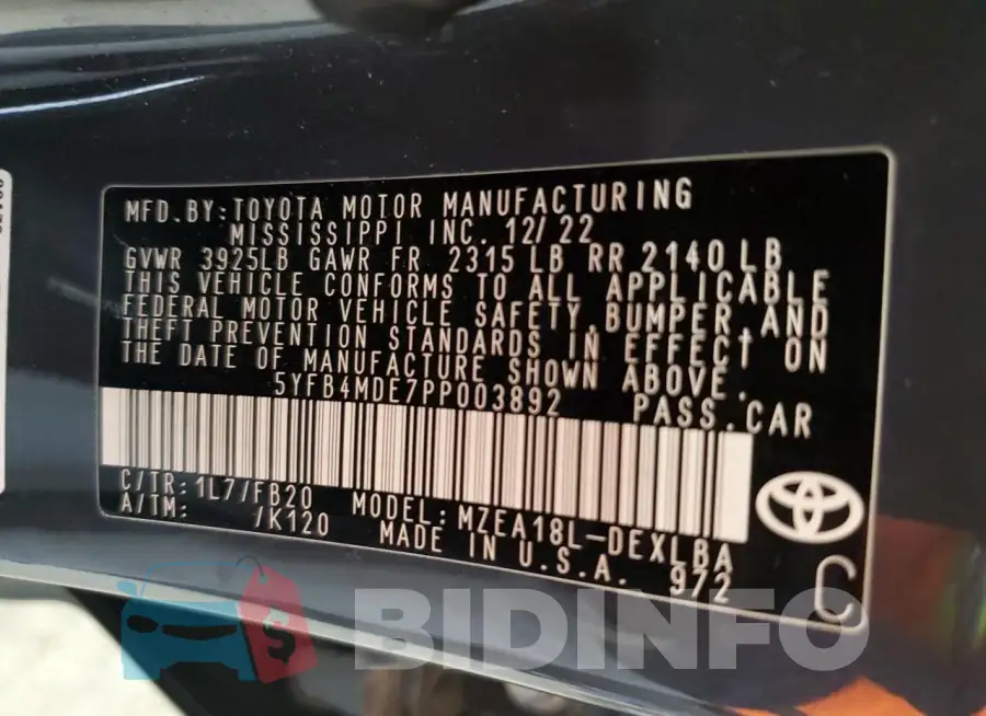 5YFB4MDE7PP003892 Photo# 12