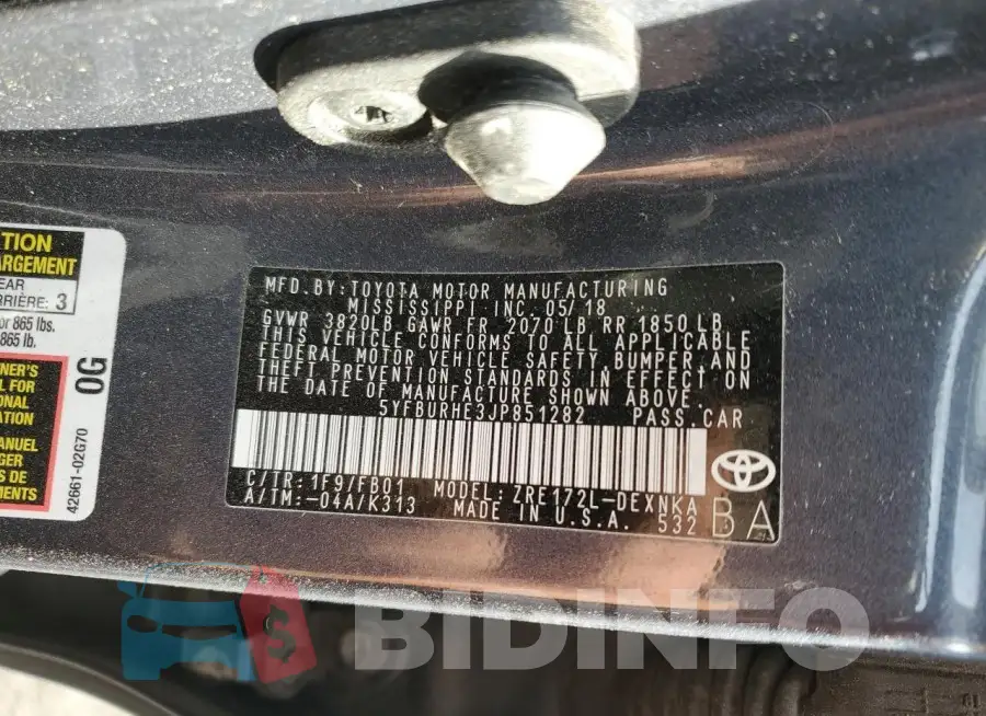 5YFBURHE3JP851282 Photo# 12