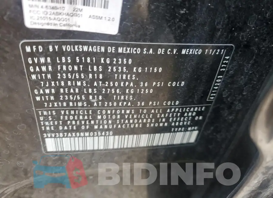 3VV3B7AX9NM035430 Photo# 14