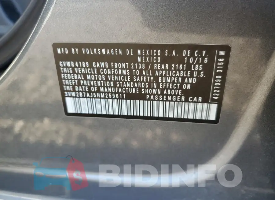 3VW2B7AJ5HM259611 Photo# 12