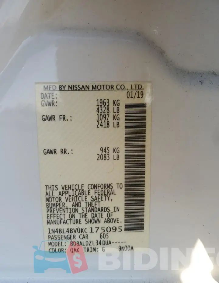 1N4BL4BV0KC175095 Photo# 12