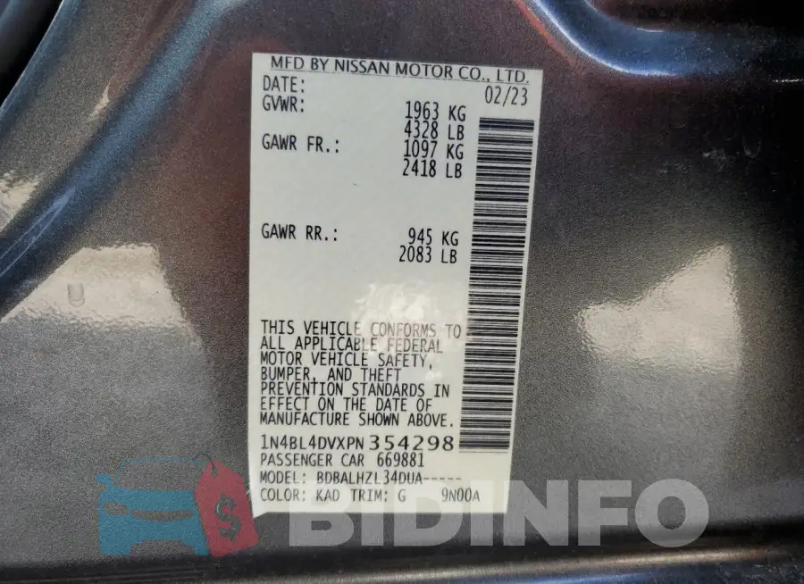1N4BL4DVXPN354298 Photo# 13