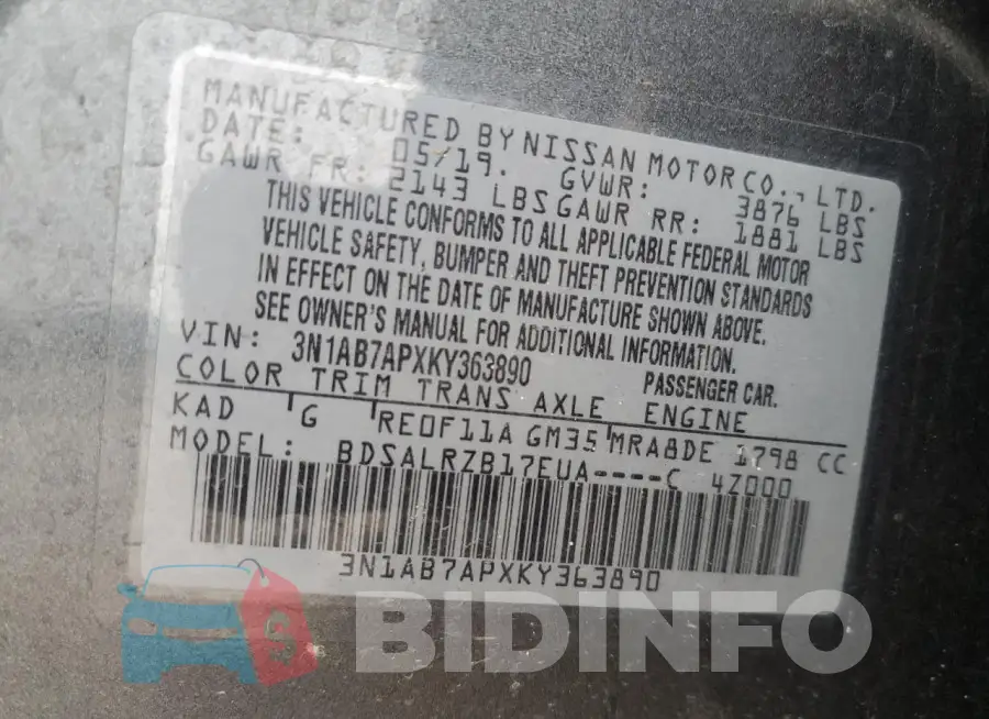 3N1AB7APXKY363890 Photo# 13