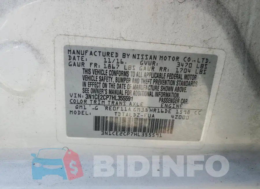3N1CE2CP7HL355591 Photo# 13