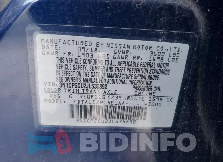 3N1CP5CU2JL535892 Photo# 12