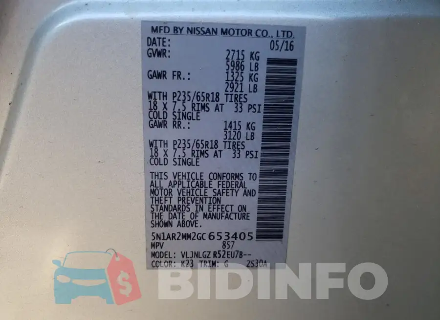 5N1AR2MM2GC653405 Photo# 13