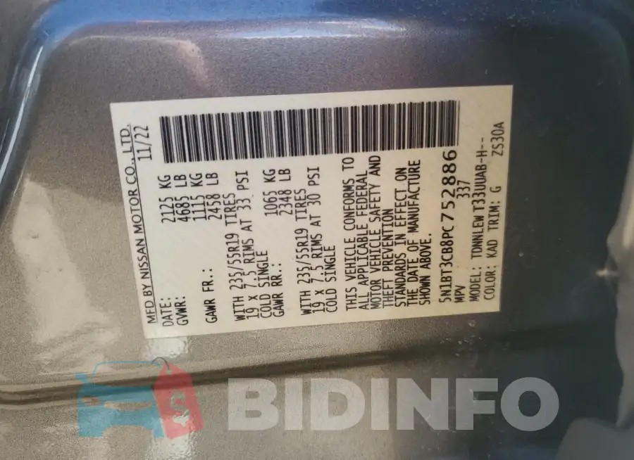 5N1BT3CB8PC752886 Photo# 14