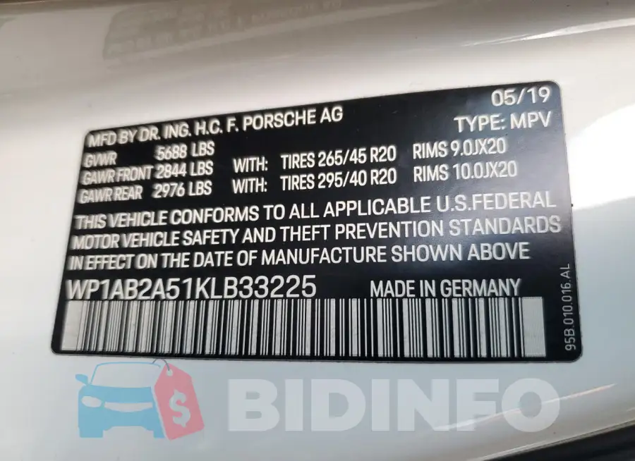 WP1AB2A51KLB33225 Photo# 13