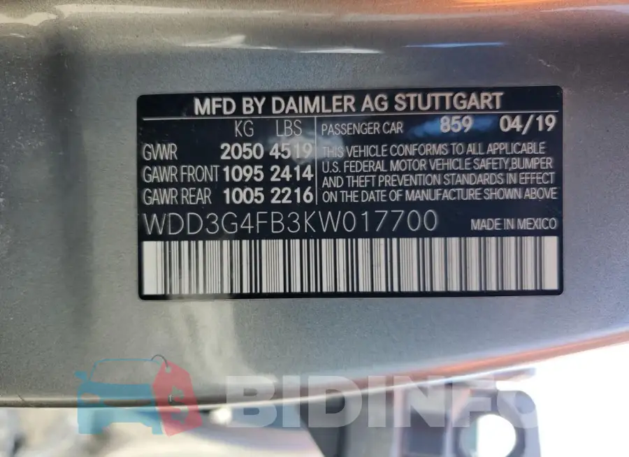WDD3G4FB3KW017700 Photo# 12
