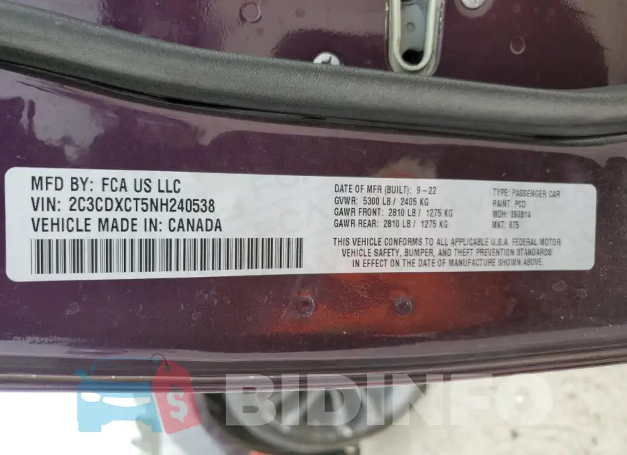 2C3CDXCT5NH240538 Photo# 12
