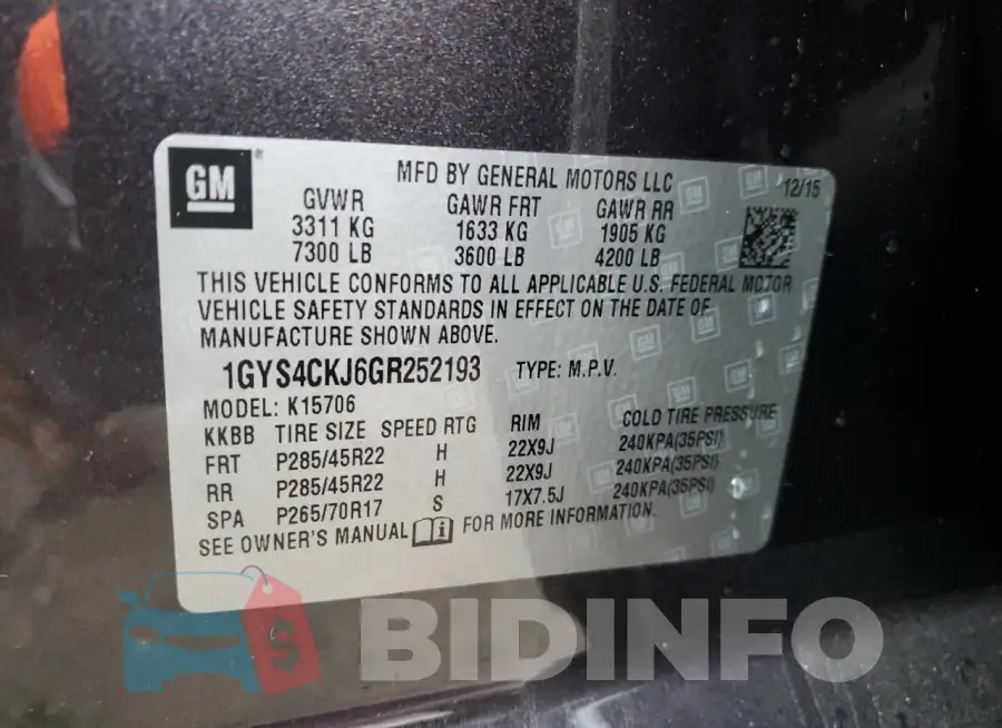 1GYS4CKJ6GR252193 Photo# 14