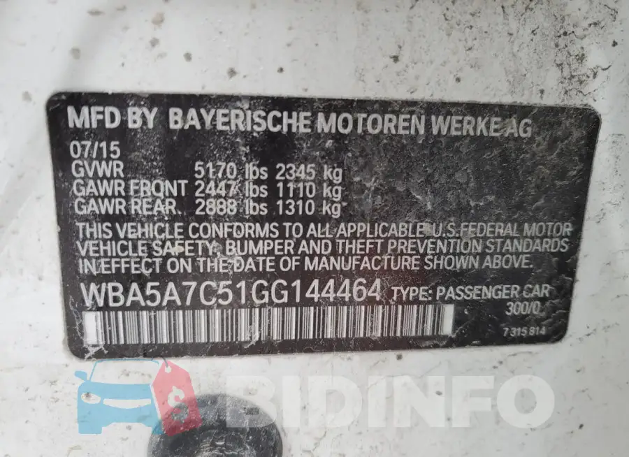 WBA5A7C51GG144464 Photo# 12