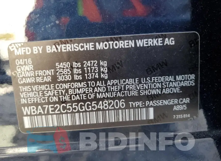 WBA7E2C55GG548206 Photo# 12