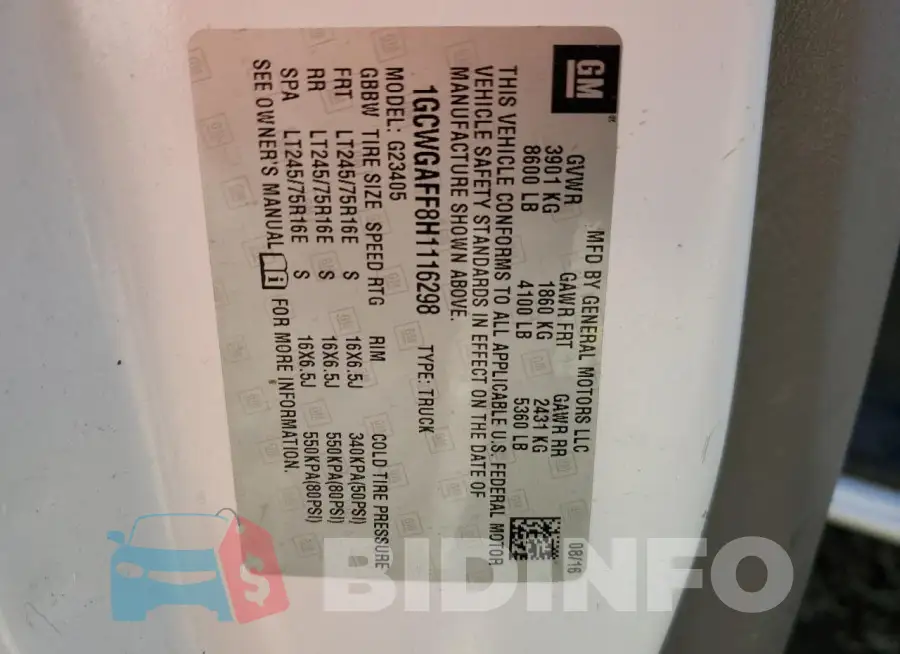 1GCWGAFF8H1116298 Photo# 13