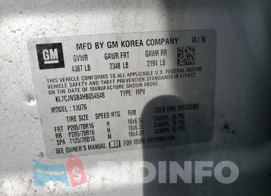 KL7CJNSB4HB054548 Photo# 13