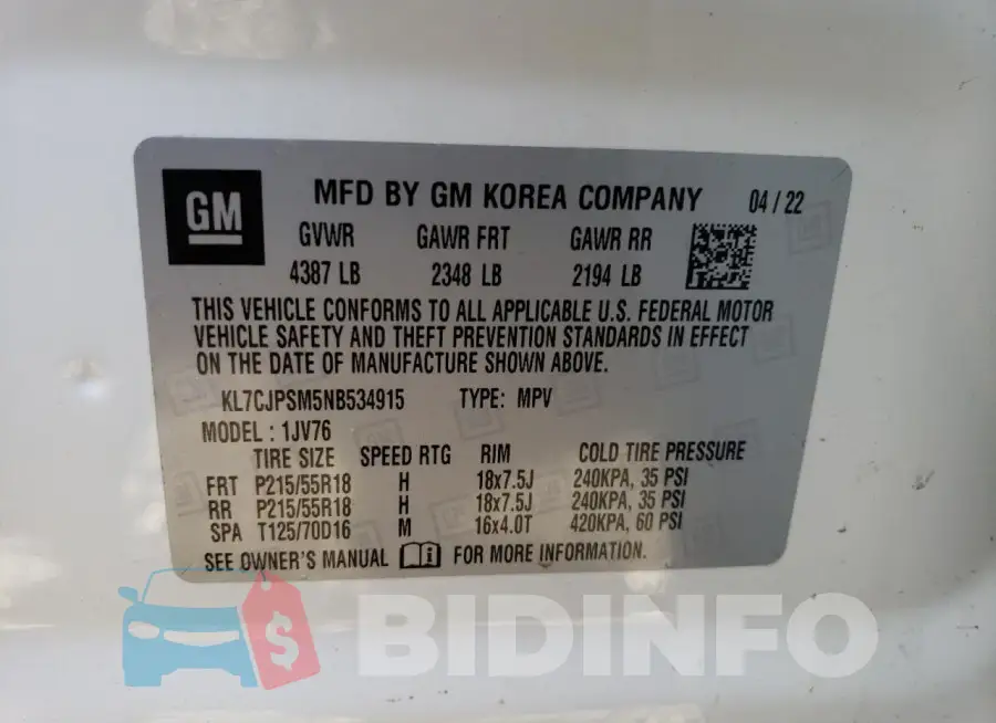 KL7CJPSM5NB534915 Photo# 14
